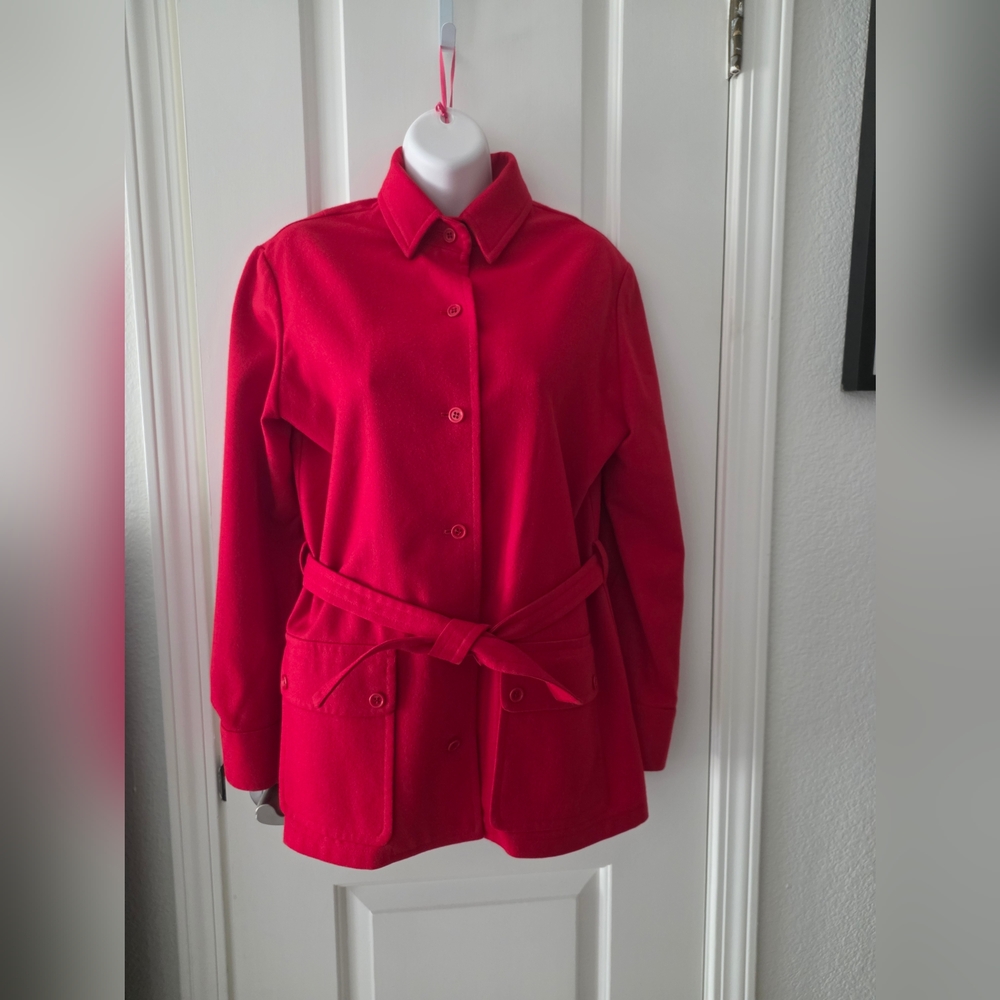 Vintage Pendleton Young Red Wool Belted Jacket Si… - image 1
